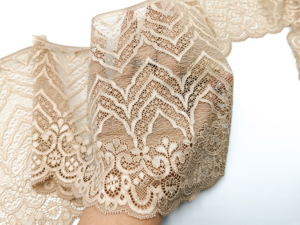 Эластичное кружево, 18см, Италия, золотисто-бежевое , (Арт: EKI-006), м