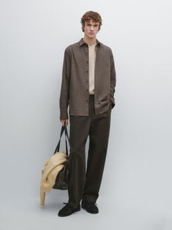 Massimo Dutti Меланжевая рубашка классического кроя, коричневый