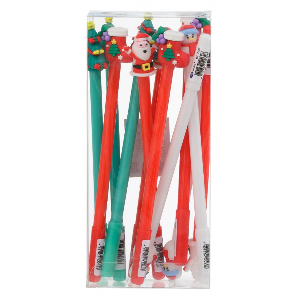 Ручка шариковая, Basir, синие чернила, серия "Новогодние", с прорезиненной игрушкой, набор 12 шт