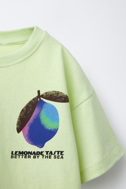 ZARA ФУТБОЛКА С ПРИНТОМ «ЛИМОН», ЛАЙМОВЫЙ