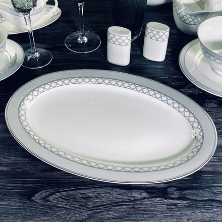 Lenardi 145-600 Овальное блюдо 35,5см ВЕРСАЛЬ СЕРЕБРО в под.уп.(х10)Костяной фарфор