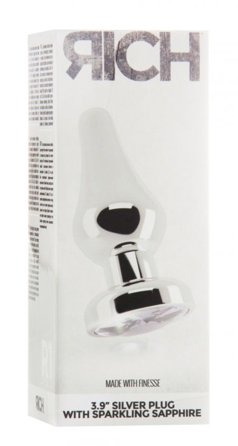 Серебристая анальная пробка R1 RICH с прозрачным кристаллом - 12 см. (Цвет: серебро)