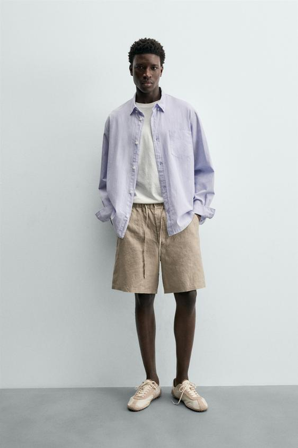 ZARA ШОРТЫ RELAXED FIT ИЗ 100% ЛЬНА, СЕРО-КОРИЧНЕВЫЙ