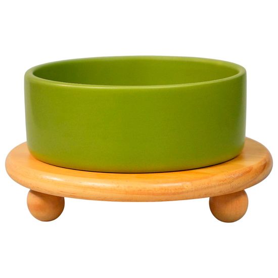 Mr.Kranch Миска керамическая зеленая на бамбуковой подставке, 850мл