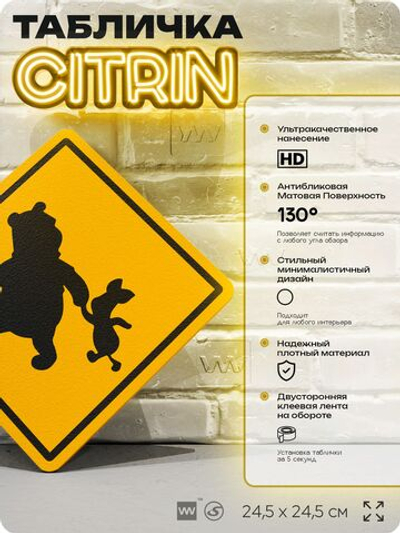 Табличка "Осторожно, Винни Пух" шуточная прикольная табличка на дверь и стену, для офиса и дома, декоративный знак, 24,5х24,5 см, пластиковая, Айдентика Технолоджи