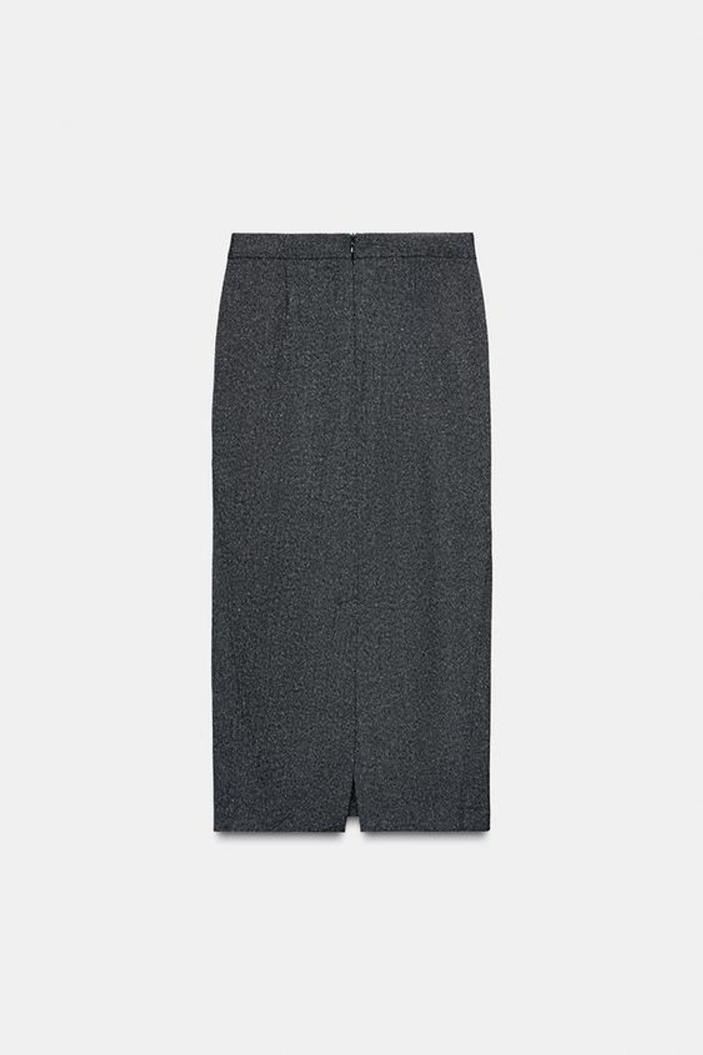 ZARA ЮБКА-КАРАНДАШ МИДИ С ЭФФЕКТОМ ЖАТКИ, СЕРЫЙ МЕЛАНЖ