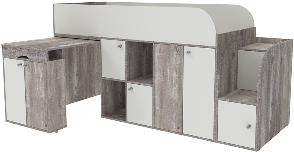 Кровать-чердак КарИВи Малыш 3 Бетон Белый