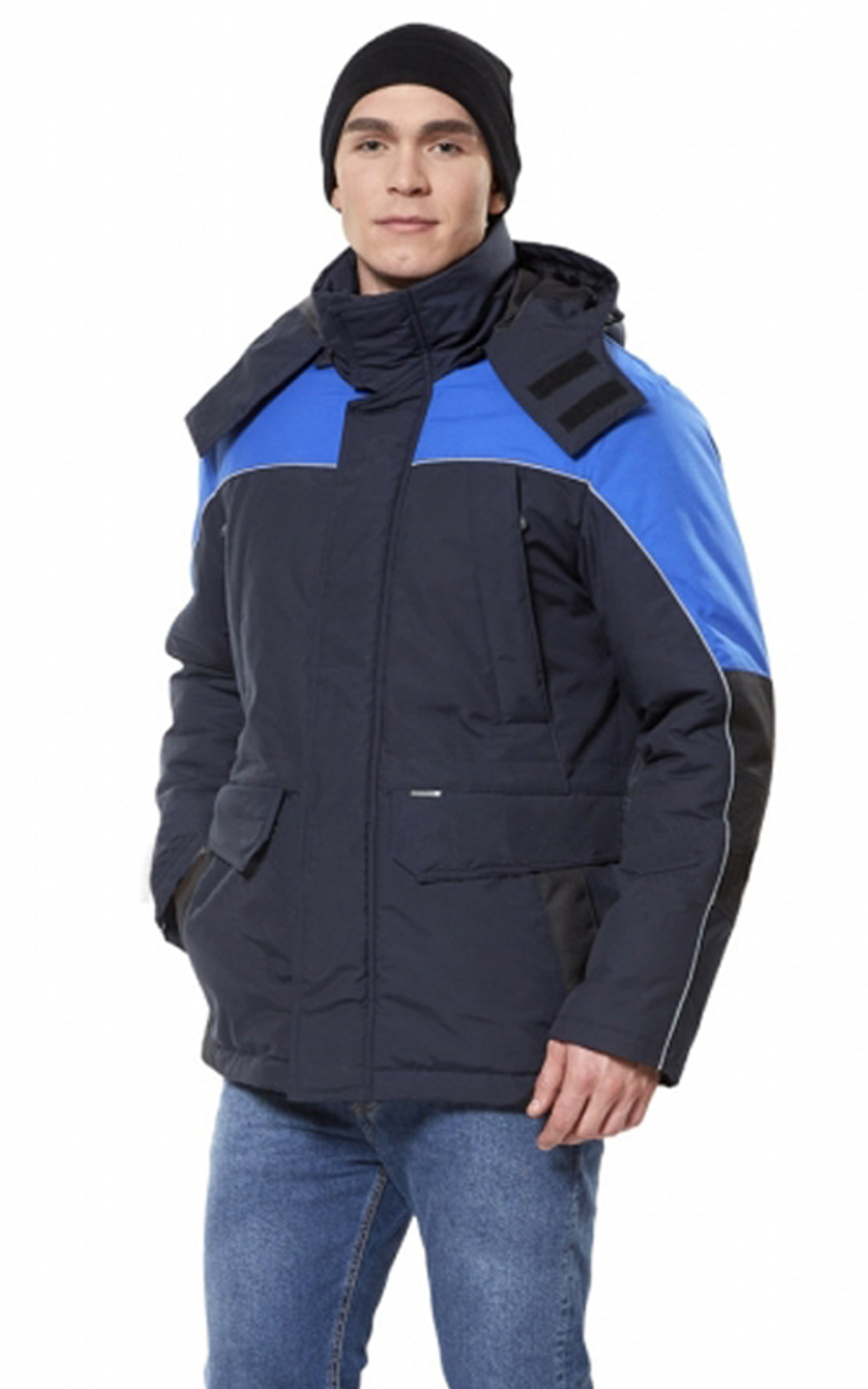 Куртка "ВЕГА" мужская, удлиненная, утепленная, цвет: темно-синий с васильковым