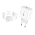 Сетевой адаптер питания BOROFONE BA38A PD3.0 + кабель Type-C - Lightning (белый)