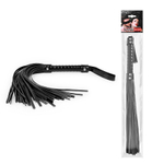 Черная многохвостовая плеть с круглой глянцевой ручкой - 43 см. (Цвет: черный)