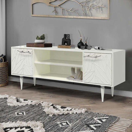 Тумба под ТВ Арт Колор leaves 155см Классик Сильвер Белый опал