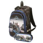 Рюкзак "Мотоцикл" 30*11*40см, 3 отделения, 2 кармана, ортопедическая спинка, с пеналом