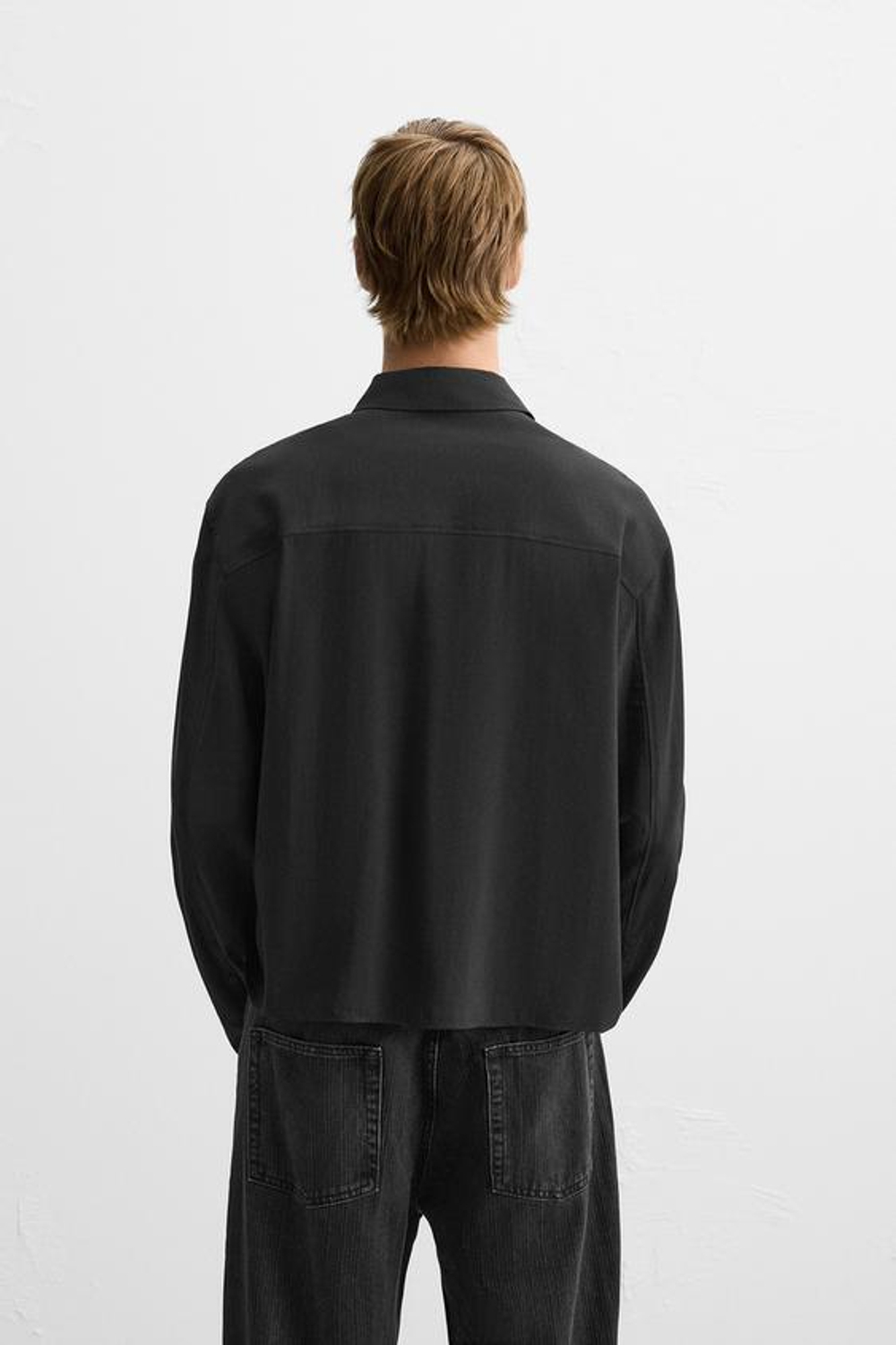 ZARA РУБАШКА СВОБОДНОГО КРОЯ С КАРМАНОМ, ЧЕРНЫЙ