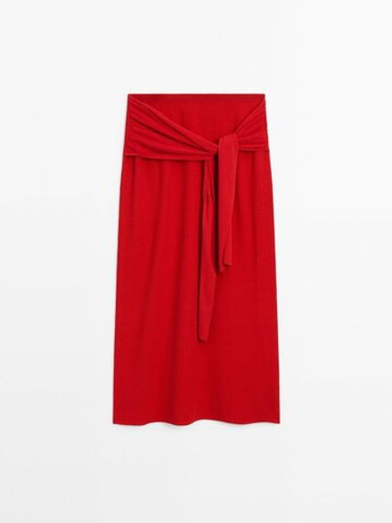 Massimo Dutti Юбка в рубчик с завязками, красный