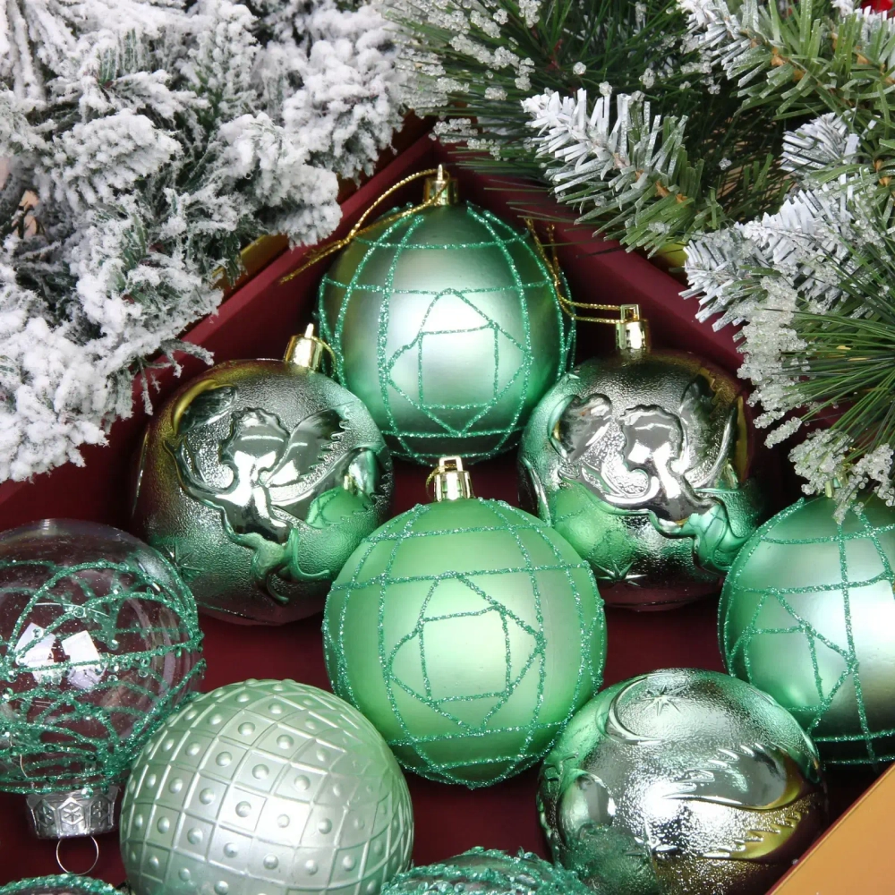 Новогодние шары «Зимняя нежность» 8 см (набор 12 шт), Мятный