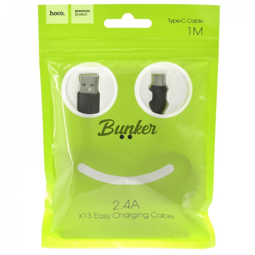 Кабель USB-Type-C Hoco X1, чёрный пластик штекер, 1м, круглый чёрный ПВХ