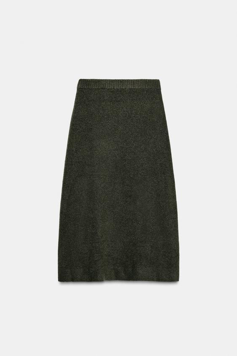 ZARA ЮБКА МИДИ ИЗ МЯГКОГО ТРИКОТАЖА, ЗЕЛЕНЫЙ МЕЛАНЖ