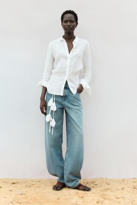 Massimo Dutti Свободная рубашка из 100% льна, белый