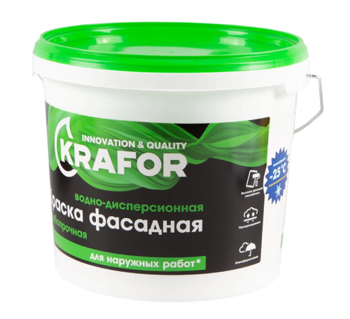 Краска водно-дисперсионная фасадная особопрочная Krafor, 6,5 кг, белая, 26951