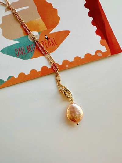 Цепочка Монета из розового жемчуга