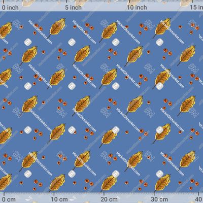 Осенние листья и ягоды рябины на голубом фоне by tata_kutischeva 612 DPI