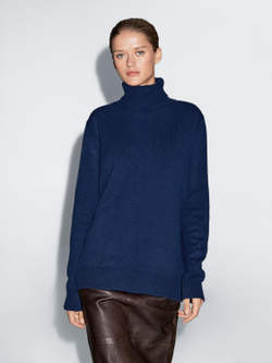 Massimo Dutti Длинный трикотажный свитер с высоким воротником, цвет океана