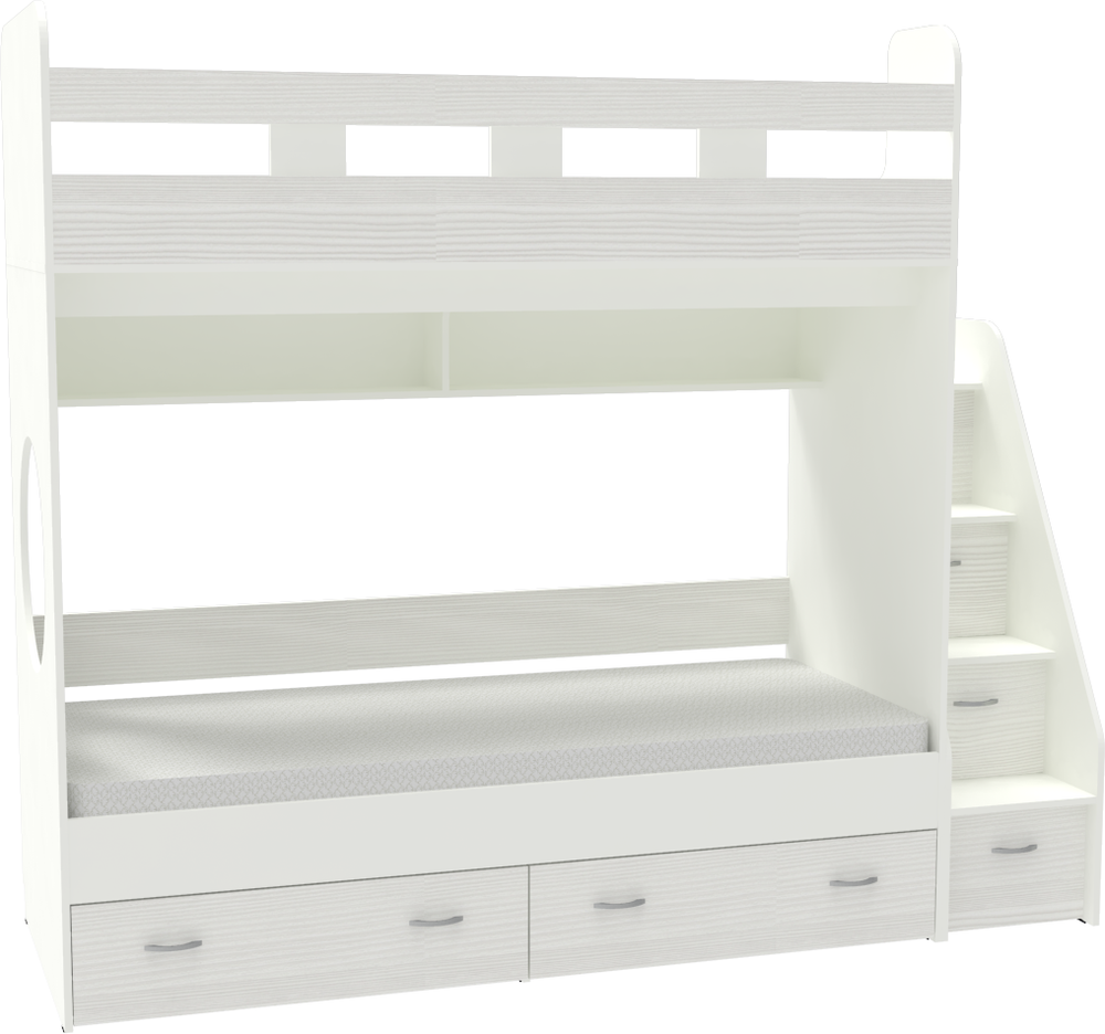 Двухъярусная кровать КарИВи Юниор 1 80х190 Белый  Белое Дерево