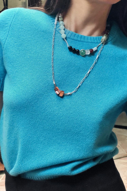 ZARA БАЗОВЫЙ ТОП ИЗ 100% ШЕРСТИ С КОРОТКИМИ РУКАВАМИ, СИНИЙ