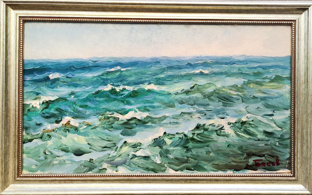 Картина Я. Басова "Море и волны" картон/масло 55х37