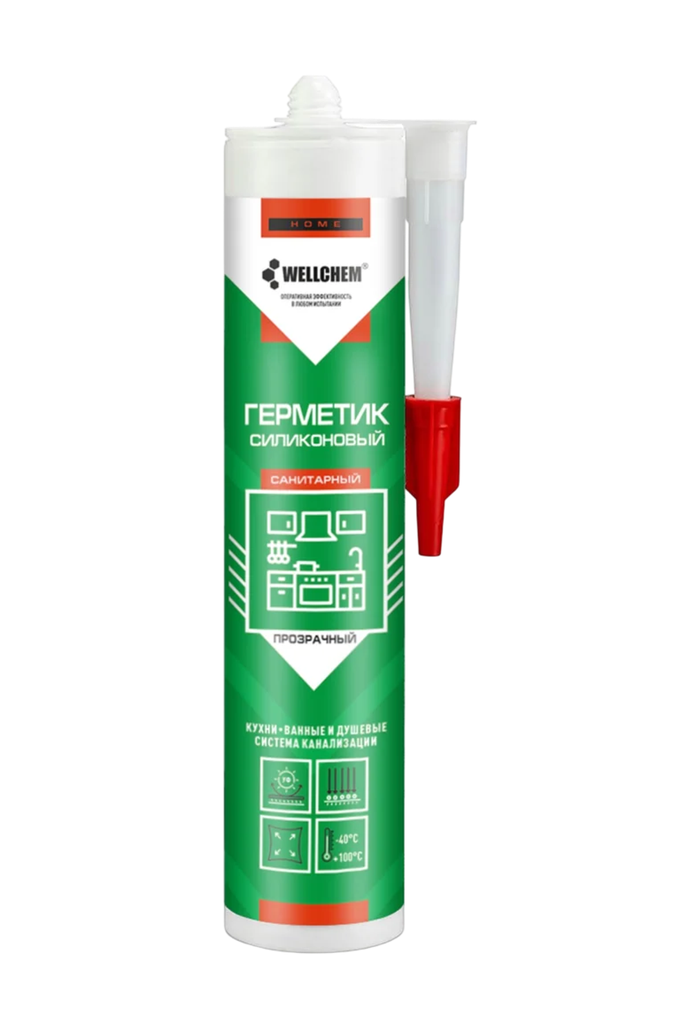 Герметик силиконовый санитарный, WELLCHEM,прозрачный, 280мл
