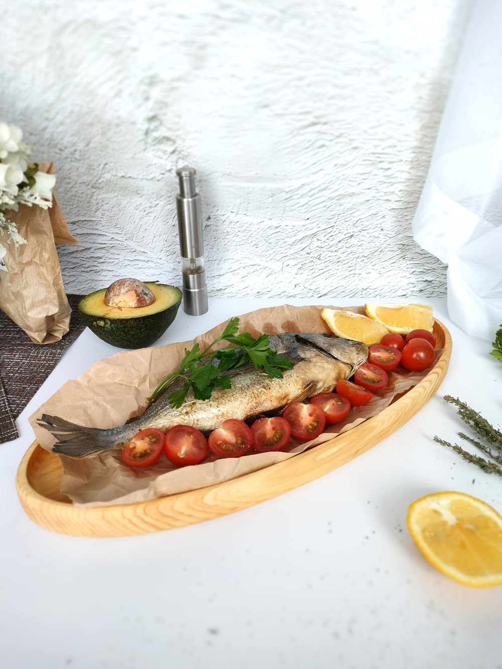 Поднос деревянный овальный сервировочный