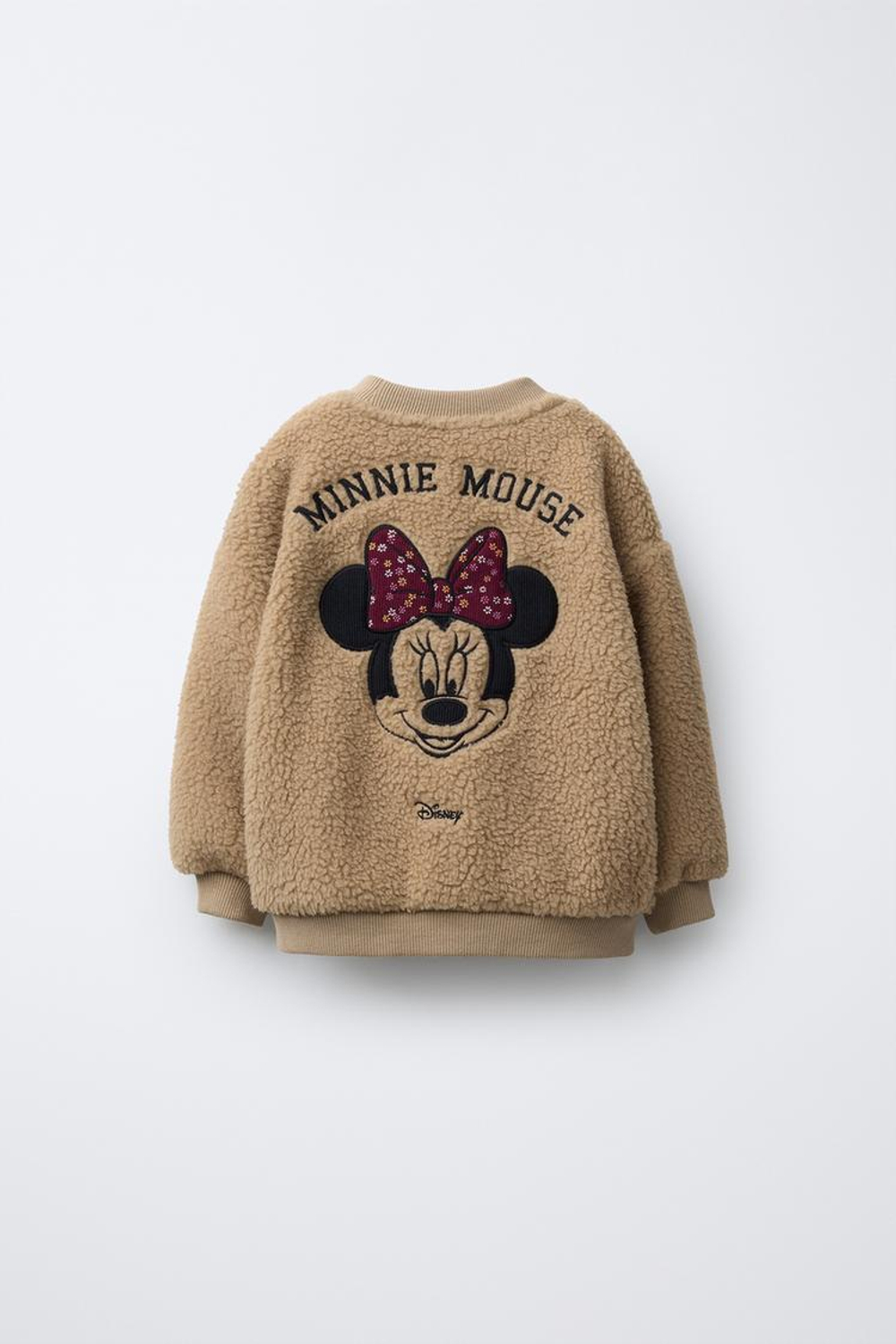 ZARA ТОЛСТОВКА ИЗ ОВЧИНЫ С ВЫШИВКОЙ MINNIE MOUSE © DISNEY, СВЕТЛО-БЕЖЕВЫЙ