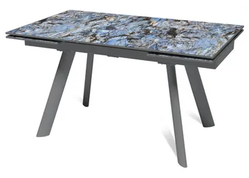 Стол "СТОУН" 140-220, керамика Lemurian Blue глянцевый , опоры черный муар