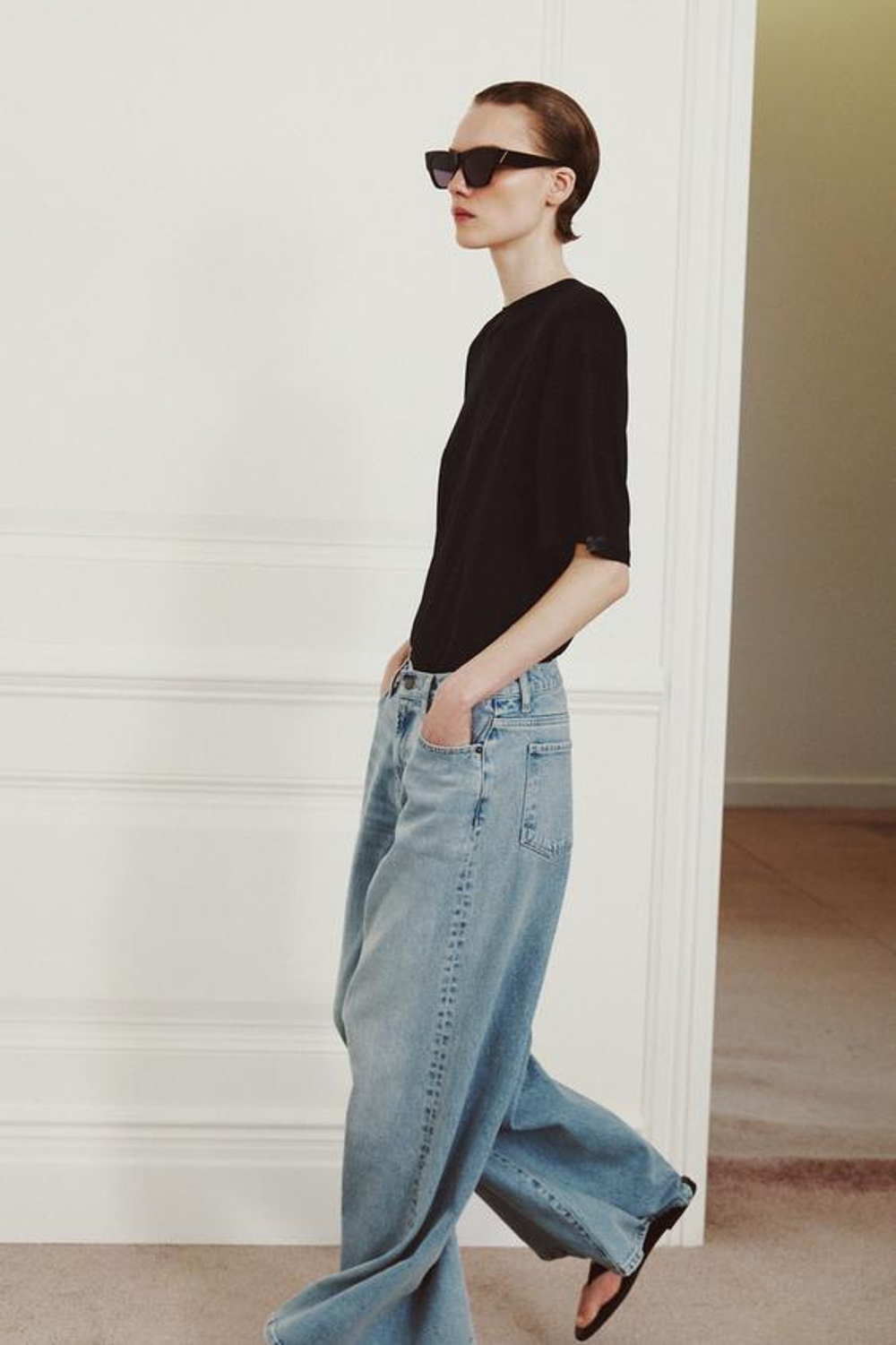 ZARA ДЖИНСЫ ZW COLLECTION MAXI WIDE LEG С НИЗКОЙ ПОСАДКОЙ, СИНИЙ