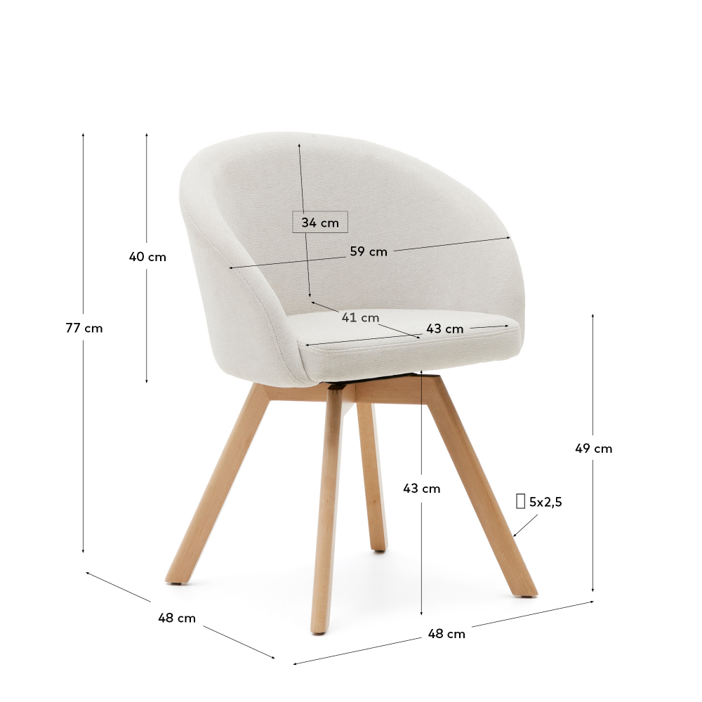 Marvin Поворотный стул из бежевой синели с ножками из ясеня