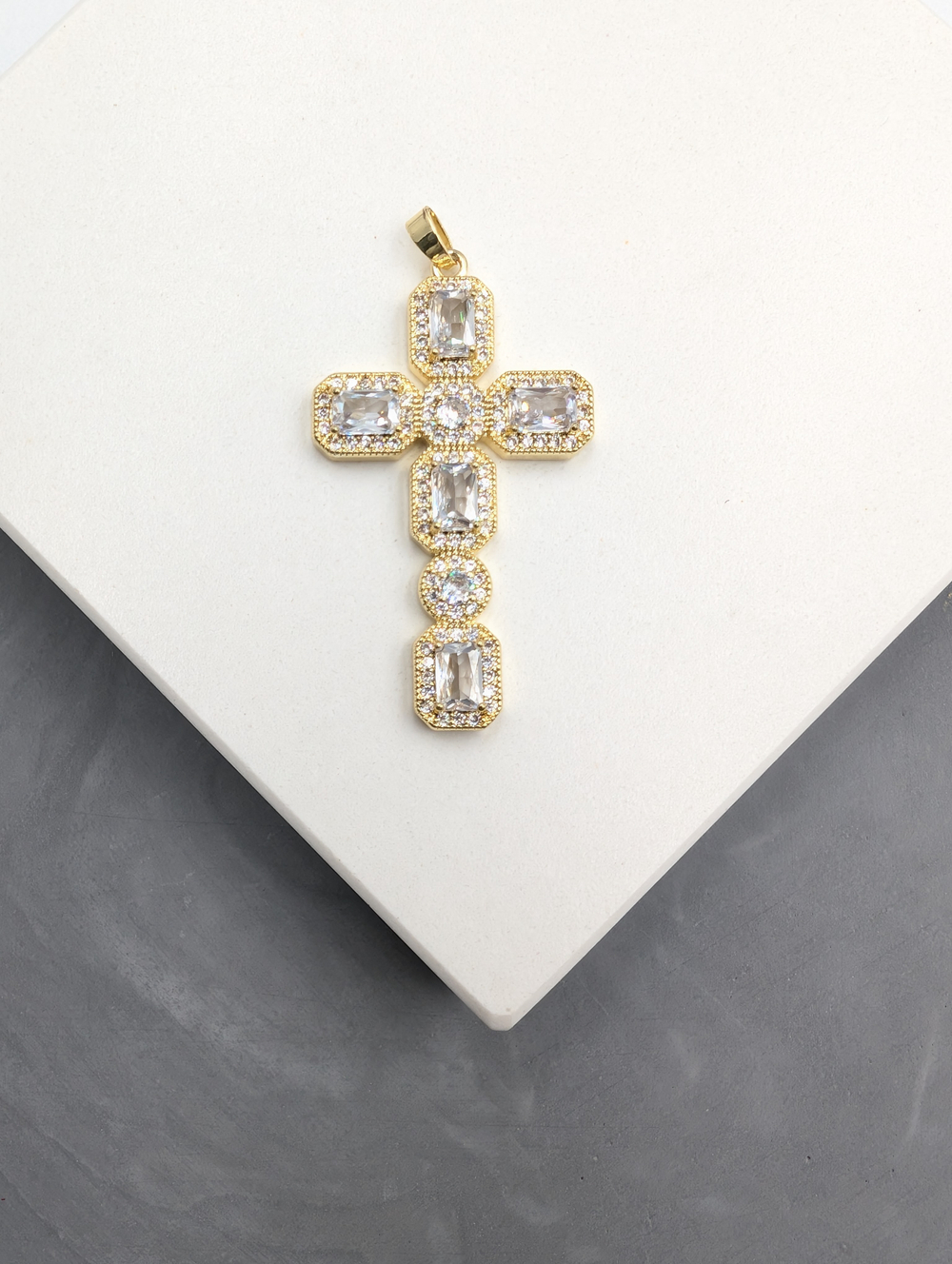 Подвеска крест  с фианитами, 41*25.5мм