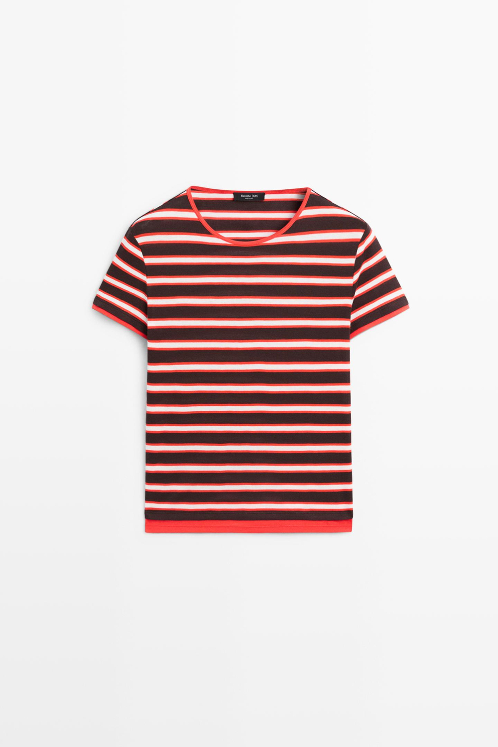 Massimo Dutti Хлопковая футболка в полоску с короткими рукавами, красный
