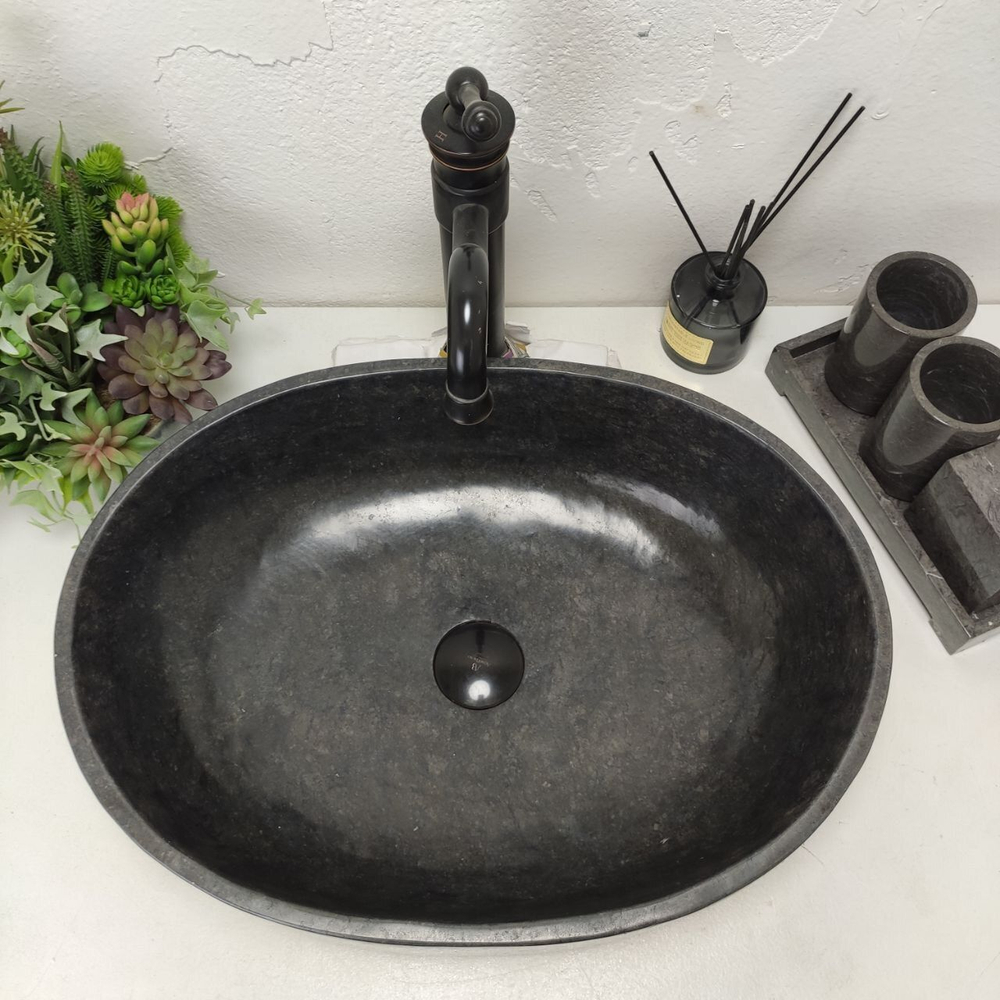 Каменная раковина из мрамора Oval Black Tin Lip MO-01369 (52*38*14)