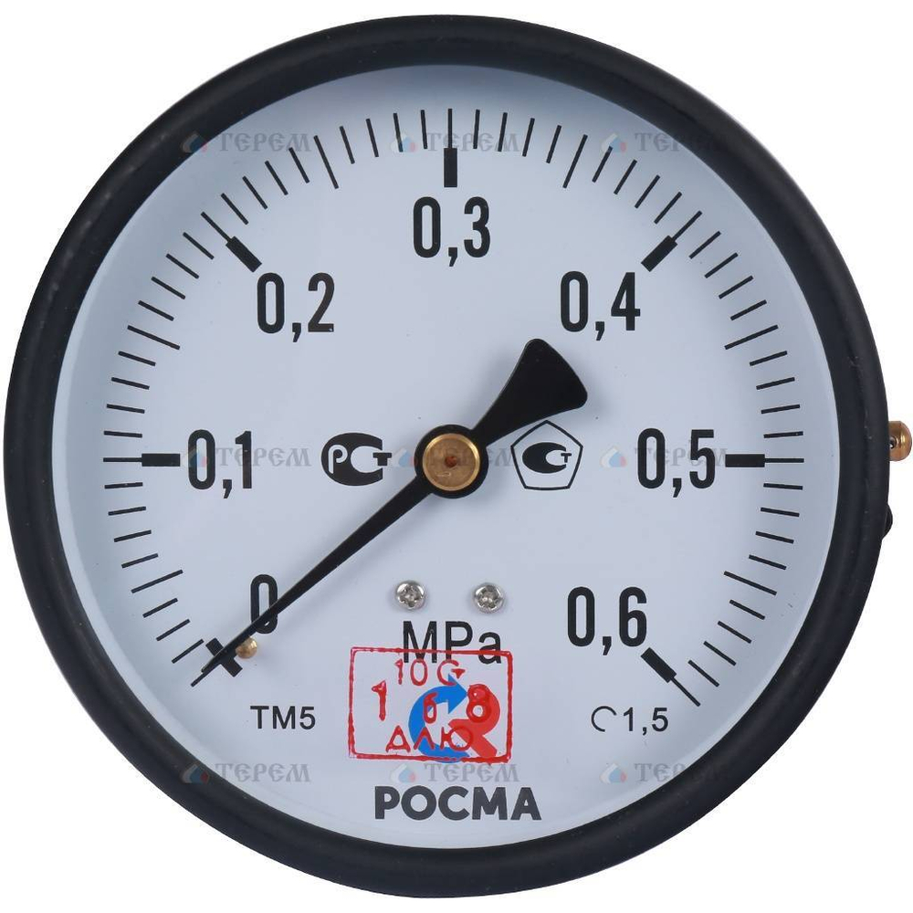 РОСМА  ТМ-510Т.00(0-0,6МРа)G1/2.150С.1,5 МАНОМЕТР 100 мм, ТИП- ТМ-510Т, G1/2 (сзади), 0-0,6MPa, кл.1,5