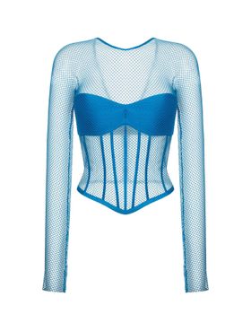 Блуза корсетного типа из сетки и шелка с длинными рукавами