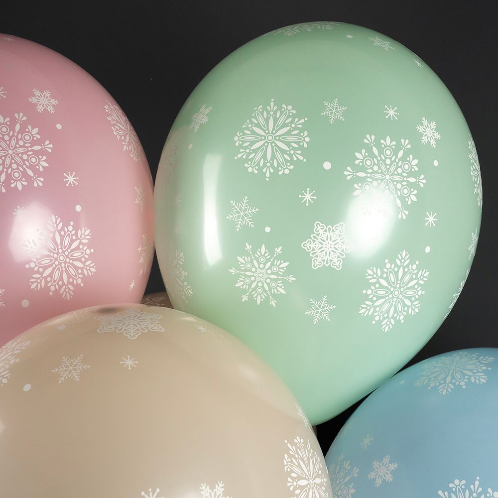 Шар (12''/30 см) Снежинки, Ассорти, пастель, 5 ст, 25 шт.
