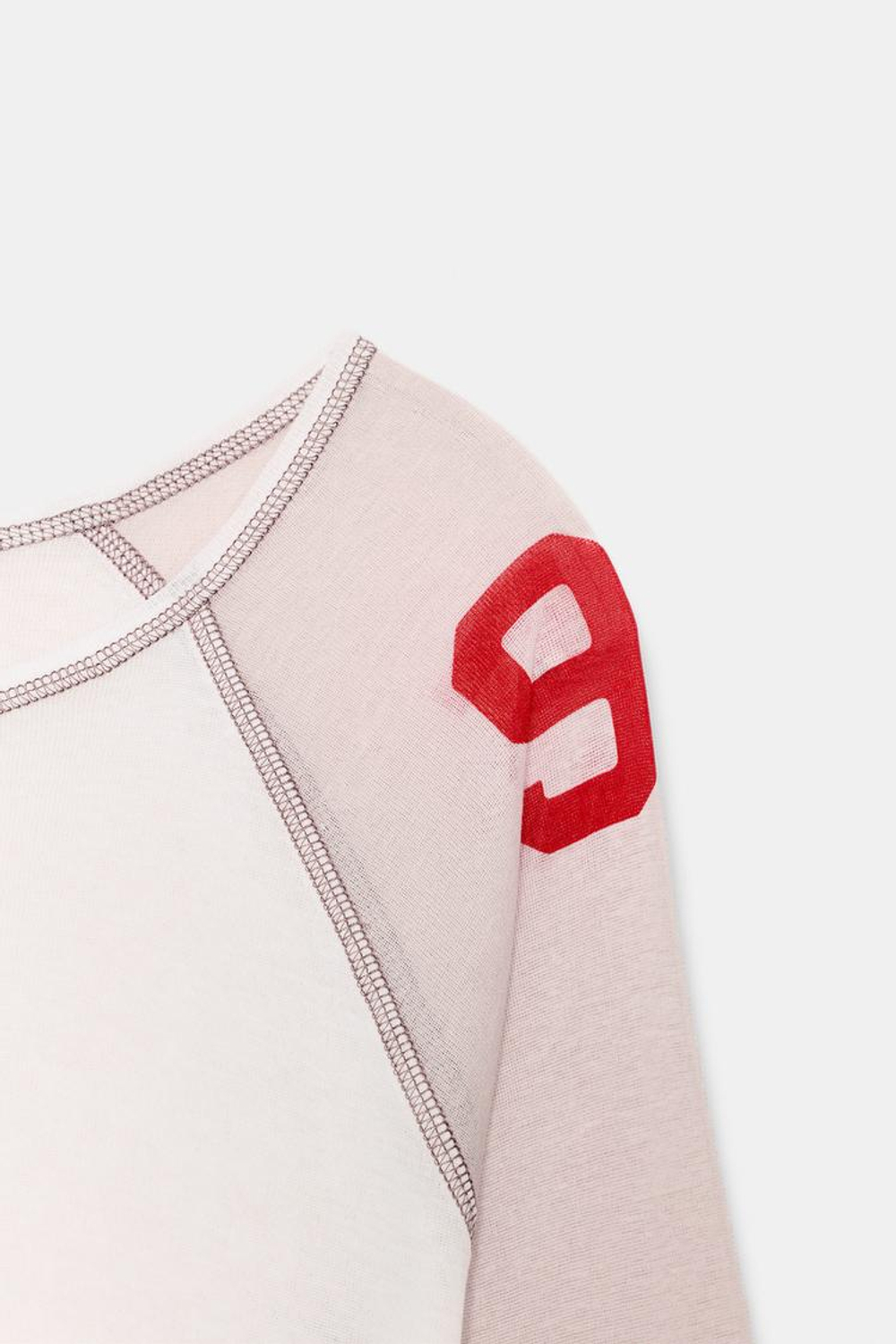 ZARA КОМБИНИРОВАННАЯ ПОЛУПРОЗРАЧНАЯ ФУТБОЛКА, ЭКРЮ