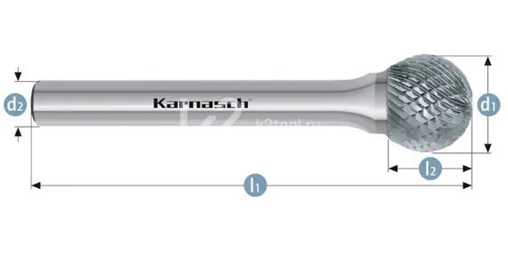 Борфреза твердосплавная Karnasch форма D, 2х1,8х3х38 мм, насечка HP-4, без покрытия, арт. 11.3032-020