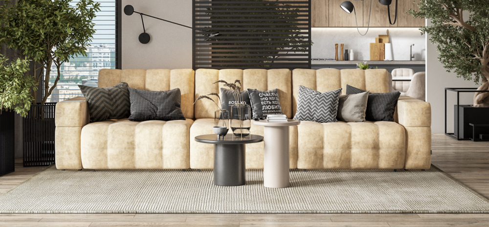 Диван BOSS.XO MAX Велюр Royal шампань / WOOD Snow