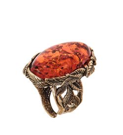 AM-2445 Кольцо «Ива ажурная» (латунь, янтарь)