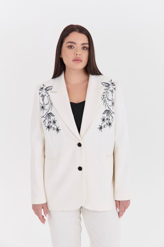 Жакет однобортный с вышивкой, молочный
