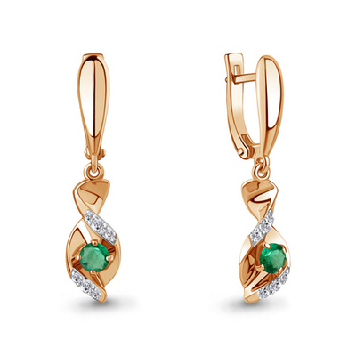 942910к Серьги из Золота с бриллиантами, изумрудами