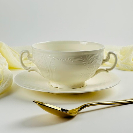 Lenardi 225-058 Бульонница 390мл с тарелкой 17,5см MARIA CREAM в под.уп.(х24)Фарфор