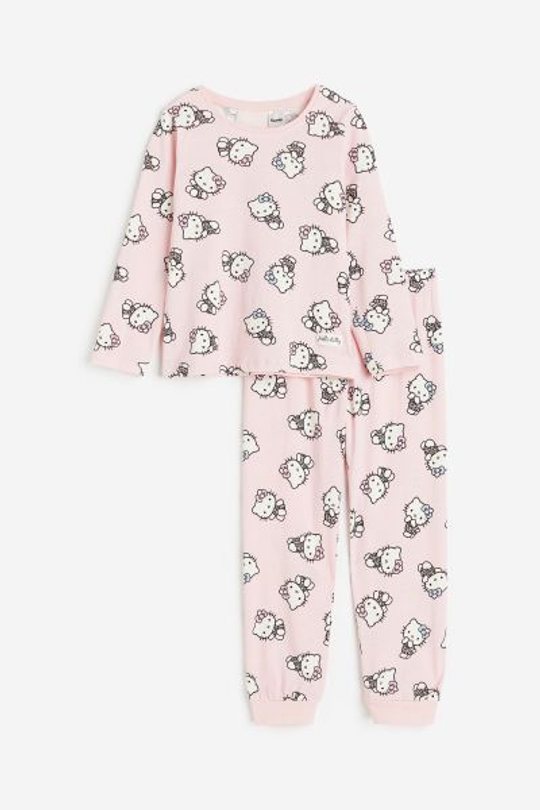 H&M Трикотажная пижама с принтом, светло-розовый