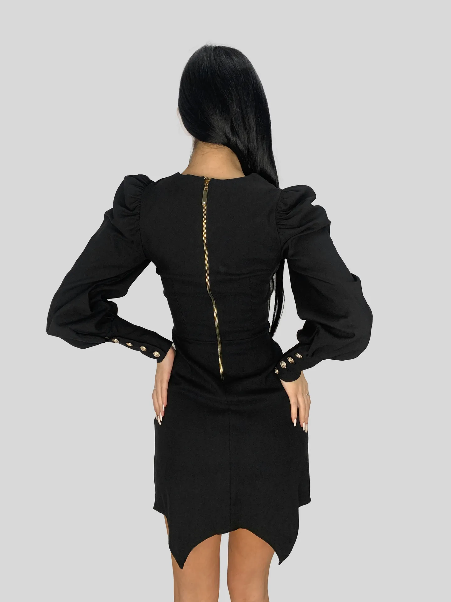 Платье By Style Janetta на молнии сзади и объемными рукавами на манжете с пуговицами\Черный недорого